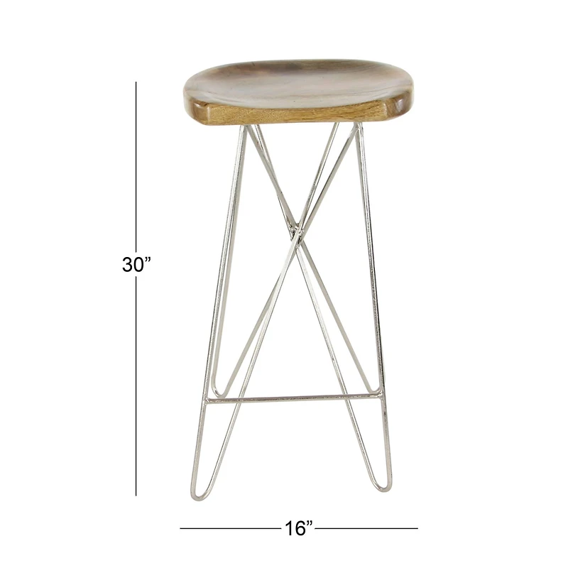 30" Light Brown Mango Wood & Metal Contemporary Bar Stool