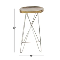30" Light Brown Mango Wood & Metal Contemporary Bar Stool