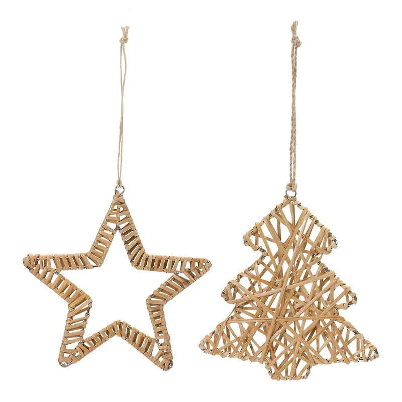 Woven Rattan Star & Tree Ornament Set