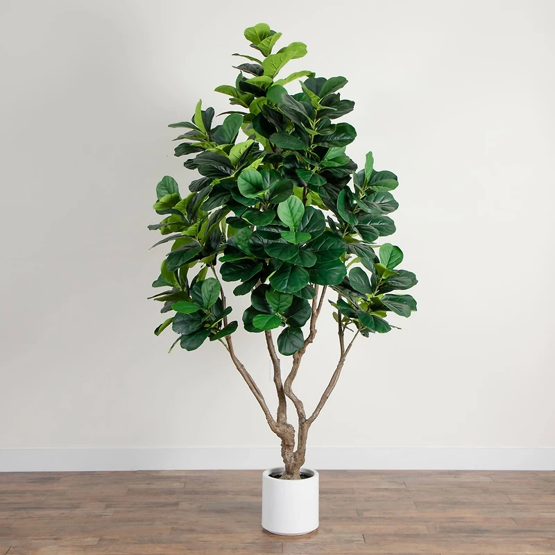 8ft. Artificial Grand Fiddle Leaf Tree in White Decorative Planter