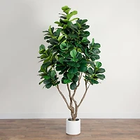 8ft. Artificial Grand Fiddle Leaf Tree in White Decorative Planter