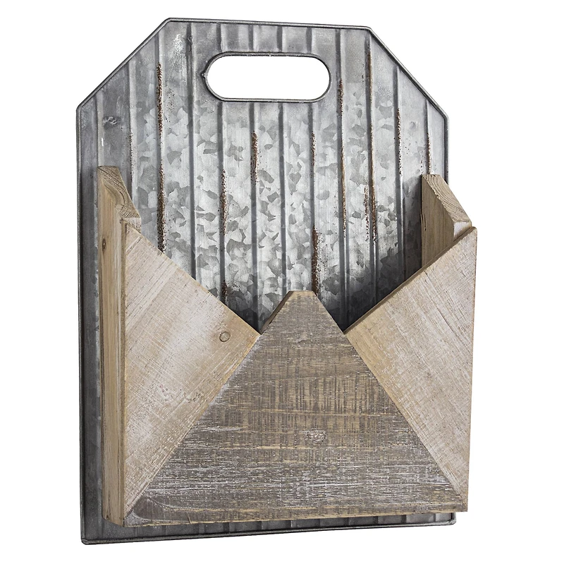 Galvanized Metal & Wood Envelope Wall Organizer