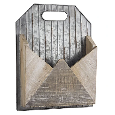Galvanized Metal & Wood Envelope Wall Organizer