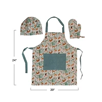 Hello Honey® Cotton Child Woodland Flora & Fauna Pattern Apron Set