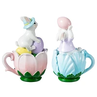 Glitzhome® Set of 2 Easter Resin Bunny on Tulip Mug Table Decor