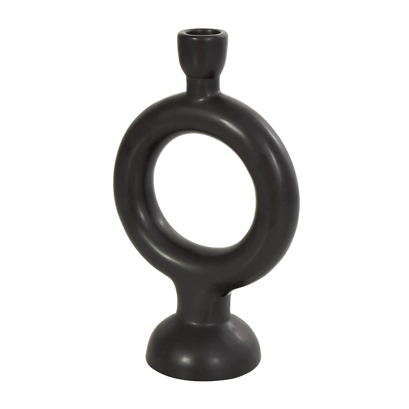 CosmoLiving by Cosmopolitan 9" Black & White Ceramic Geometric Ring Taper Candle Holder Set