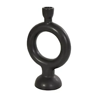 CosmoLiving by Cosmopolitan 9" Black & White Ceramic Geometric Ring Taper Candle Holder Set