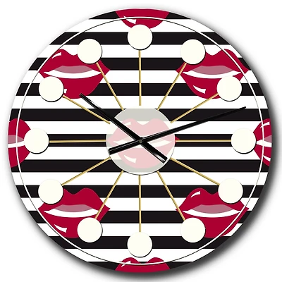 Designart 'Red Lips Fashion Pattern Mid-Century Modern Wall Clock