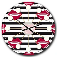 Designart 'Red Lips Fashion Pattern Mid-Century Modern Wall Clock