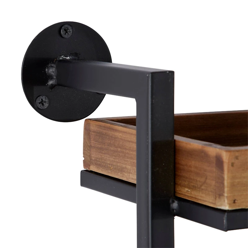 Brown Metal and Wood Industrial Wall Shelves, 7" x 26" x 23"