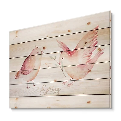 Designart - Spring Bird On Blooming Branch With Green Leaves