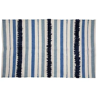 Blue, Cream & Black Striped Handloom Woven Outdoor Throw Rug, 3.5ft.x 2ft.