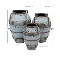 Set of 3 Blue Metal Rustic Vase, 26", 23", 19"