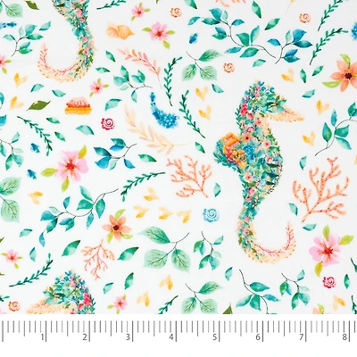 SINGER Floral Seahorse Print Fat Quarter Ringspun Cotton Fabric