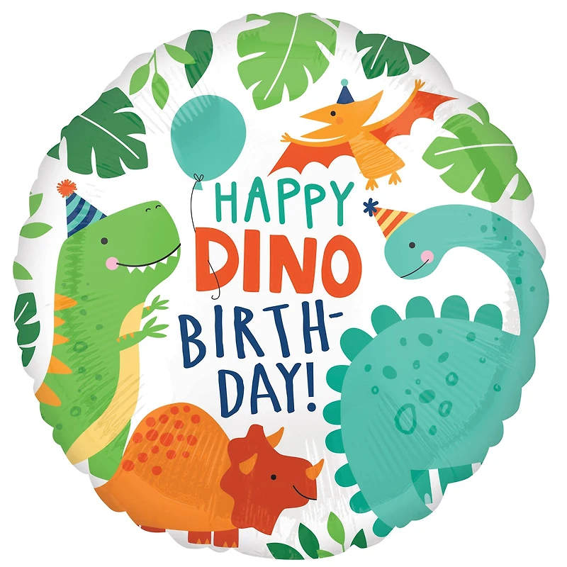 17" Happy Dino Birthday Mylar Balloon