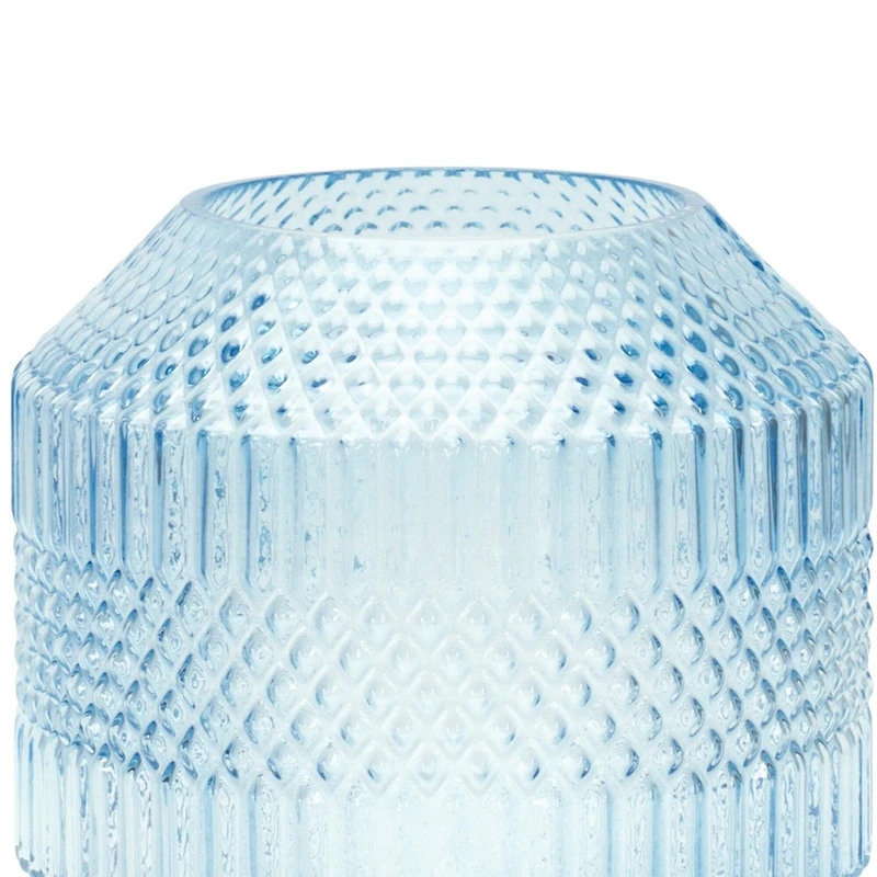 Blue Diamond Pattern Glass Vase or Candle Holder
