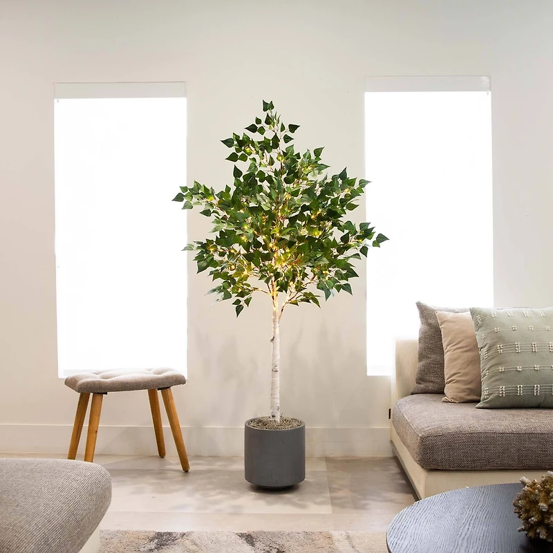 5ft. Potted Pre-Lit Artificial Birch Tree with Warm White LED Lights