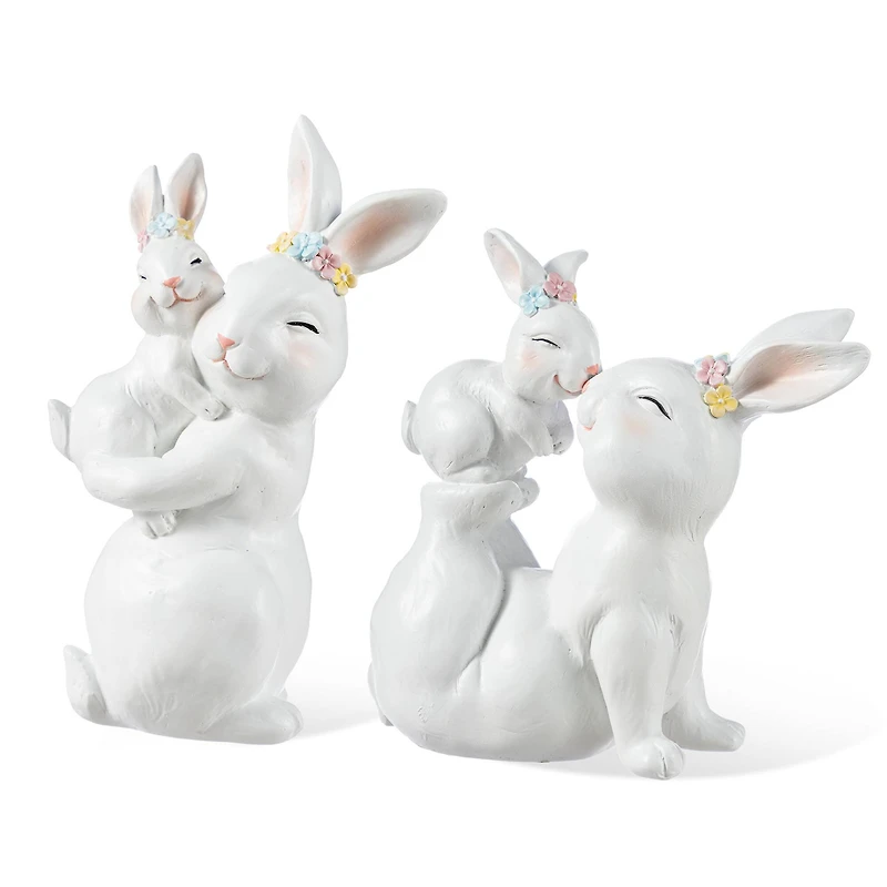 Glitzhome® Set of 2 Easter Resin Bunny Mom and Baby Table Decor