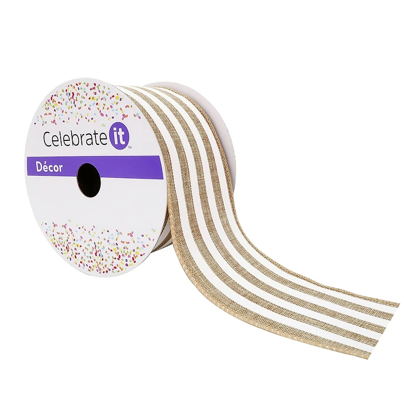 2.5" x 25ft. Faux Linen Wired Stripe Ribbon by Celebrate It