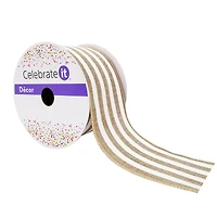2.5" x 25ft. Faux Linen Wired Stripe Ribbon by Celebrate It