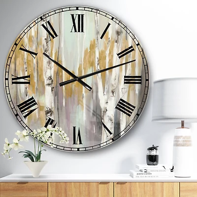 Designart 'Silver And Yellow Birch Forest Ii Farmhouse Wall Clock
