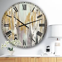 Designart 'Silver And Yellow Birch Forest Ii Farmhouse Wall Clock