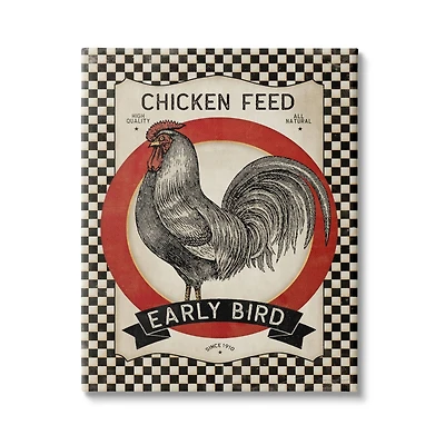 Stupell Industries Vintage Farmhouse Chicken Feed Advertisement Rooster Checkered Pattern Canvas Wall Art