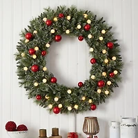 4ft. Oversized Pre-Lit Frosted Holiday Christmas Wreath with Ornaments