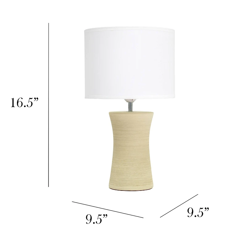Simple Designs White Shade Ceramic Hourglass Table Lamp