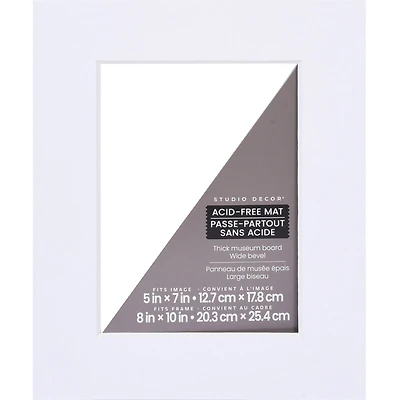 8" x 10" White Museum Wide Bevel Mat by Studio Décor®, 5" x 7" Opening Size