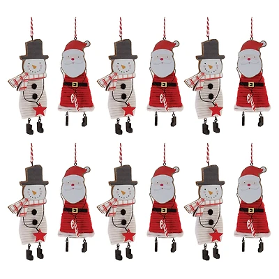 6.5" Wood & Felt Snowman & Santa Ornaments Set