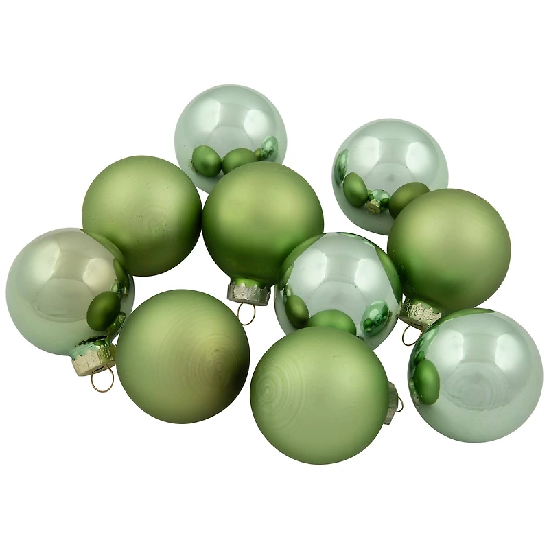 10ct. 2" Grass Green 2-Finish Glass Ball Ornaments