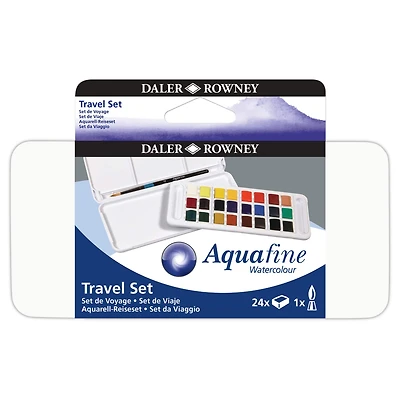 Daler-Rowney® Aquafine 24-Color Half-Pan Watercolor Travel Set with Brush