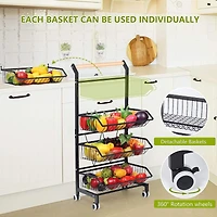 Black 4 Tier Fruit Vegetable Storage Basket Rolling Cart