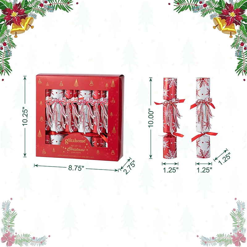 Glitzhome® 12PK 1.25"D x 10"H Christmas Snowflake with Bow Party Cracker with Gift Contents