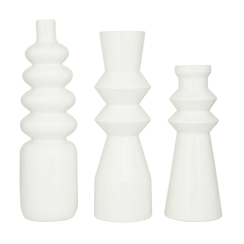 White Stoneware Contemporary Vase, Set of 3" 16",17"