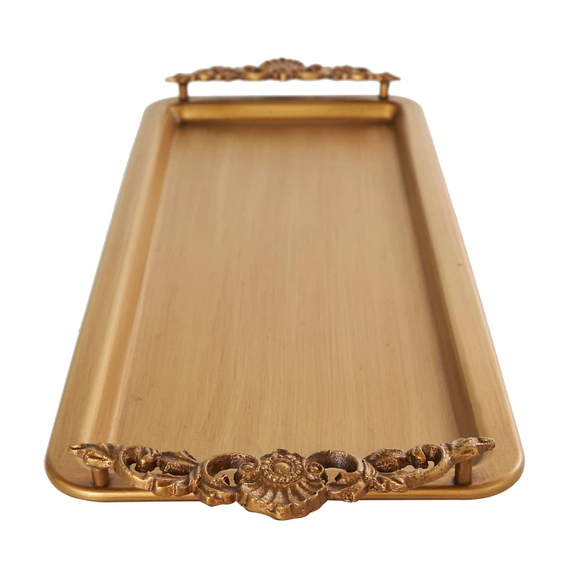 24" Bronze Brushed Metal Tray with Antique Scroll Handles