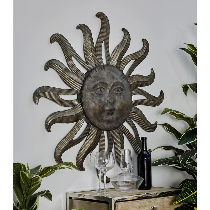 36" Gray Metal Sun Outdoor Wall Accent
