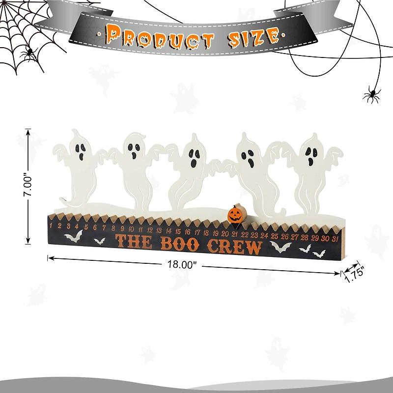 Glitzhome® 18"L Halloween Wooden & Metal White Ghost Silhouette Countdown Table Sign