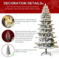 7.5ft. Pre-Lit Flocked Slim Spruce Artificial Christmas Tree, Warm White LED Lights