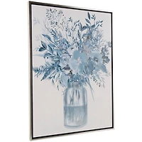 30" x 40" Blue Canvas Floral Bouquet Framed Wall Art with Silver Frame