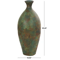 23.5" Rustic Green & Brown Antique-Style Ceramic Vase