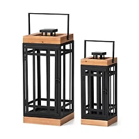 Glitzhome® Modern Square Metal & Wood Lanterns Set