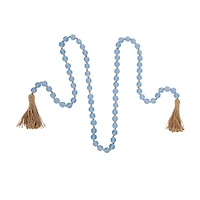 Light Blue Handmade Frosted Glass Beaded Garland with Tassel and Knotted Brown Jute