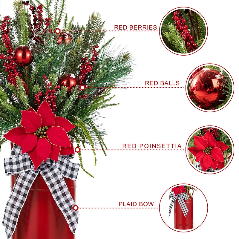 Glitzhome® 35" Christmas Poinsettia Floral Porch Tree in Red Container