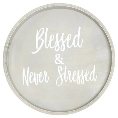 Elegant Designs™ 13.8" Round Blessed & Never Stressed Serving Tray with Handles