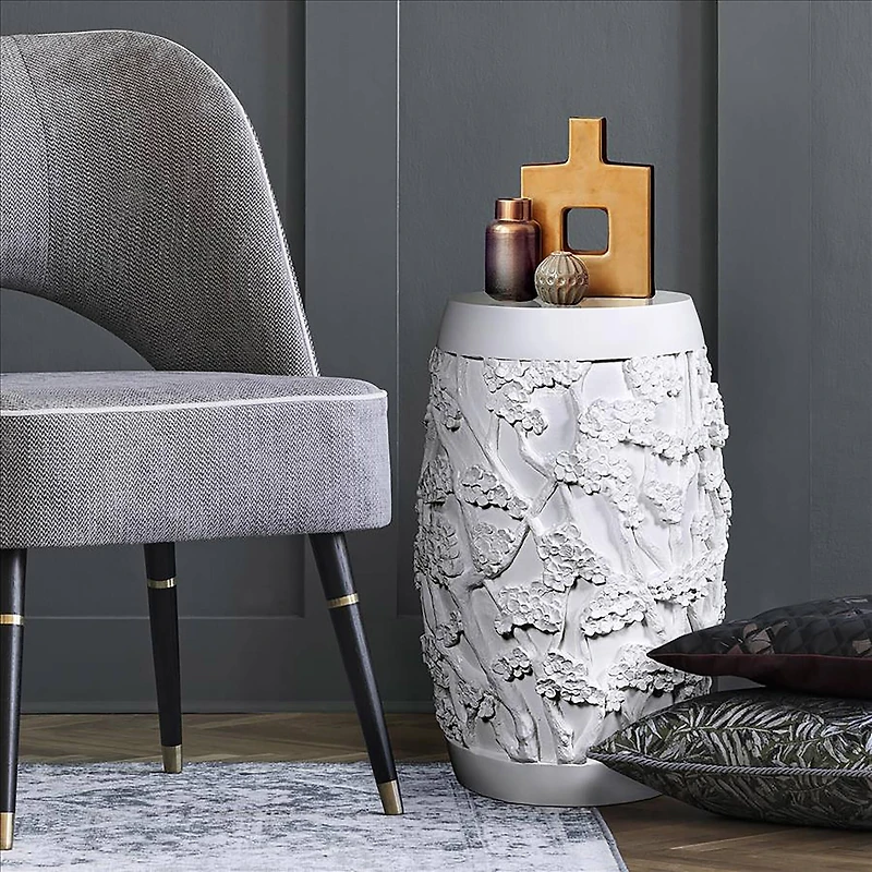 Design Toscano® 24" Gloss White Sakura Cherry Blossom Asian Sculptural Pedestal Table