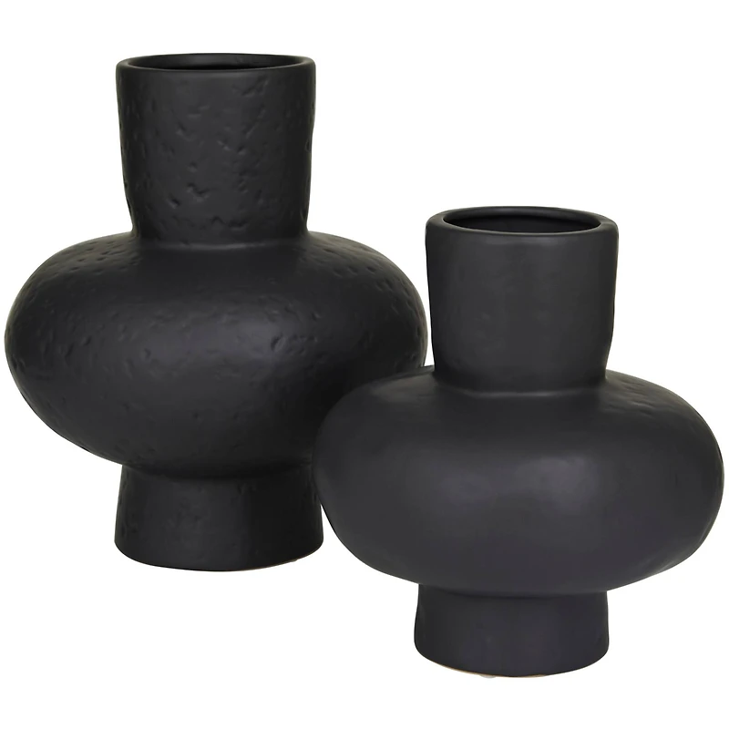 CosmoLiving by Cosmopolitan Black Ceramic Gourd Style Vase Set of 2 11", 9"