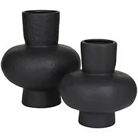 CosmoLiving by Cosmopolitan Black Ceramic Gourd Style Vase Set of 2 11", 9"