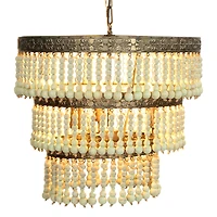 Hello Honey® 21.3" 3-Tier Round Metal Chandelier With 3 Lights & Hanging Wood Beads